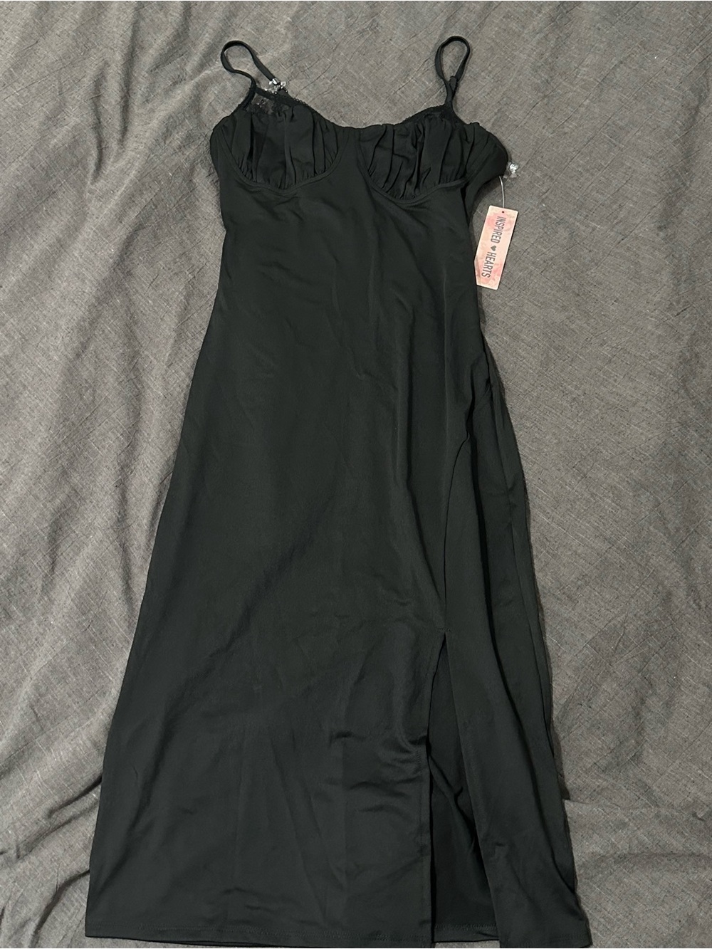 Inspired Hearts Black Midi Slip Dress with Bust Detailing